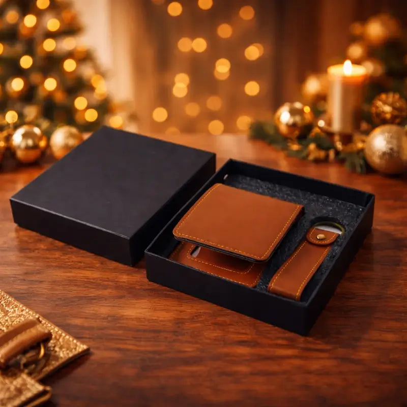 Premium Men's Leather Wallet Gift Set with Detachable Keychain | Slim RFID Style Wallet Combo for Daily Use