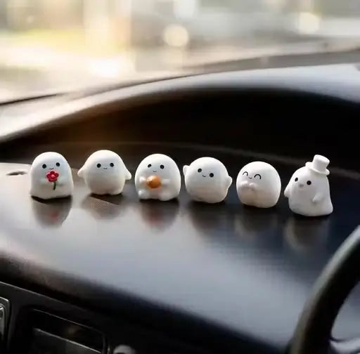 Ghost Mini Car Dashboard Showpiece Set (6 Pcs) – White