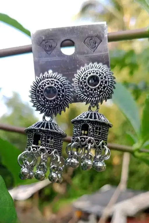 Jewellery Silver Ear Rings – Oxidised Silver, Adjustable Ethnic Casual Earrings