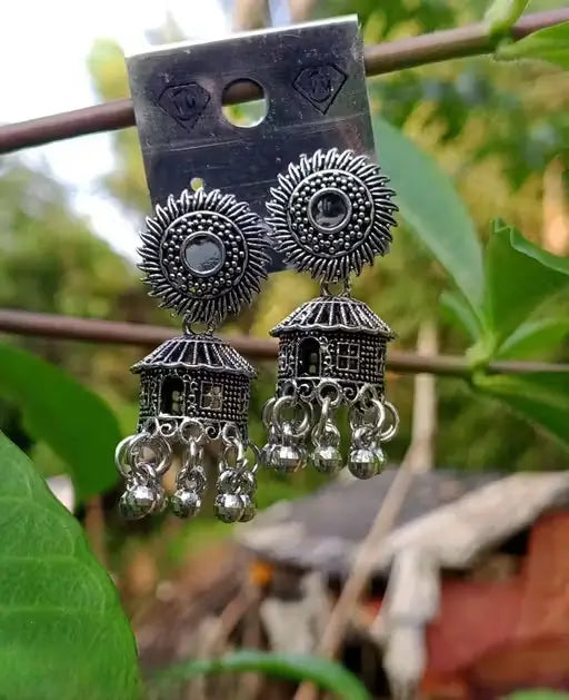 Jewellery Silver Ear Rings – Oxidised Silver, Adjustable Ethnic Casual Earrings