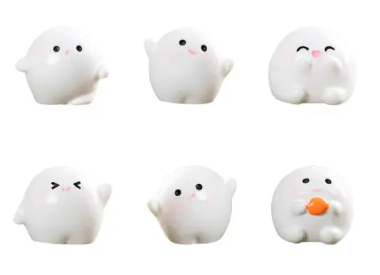 Ghost Mini Car Dashboard Showpiece Set (6 Pcs) – White