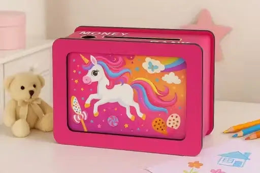 Magical Pink Unicorn Wooden Piggy Bank – Handcrafted Savings Box