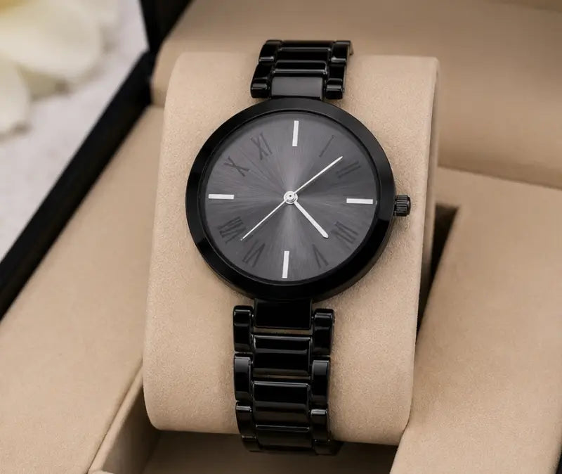 Women’s Designer Metal Analog Watch – Round Brown Dial Quartz Wristwatch | Stylish Fashion Watch with Additional Strap