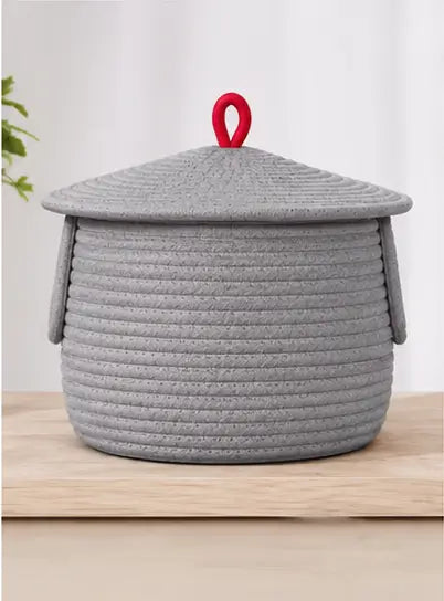 Cute Dog Shape Cotton Rope Storage Basket with Lid | Multipurpose Toy, Clothes & Nursery Organizer