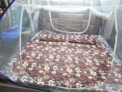 Foldable King Size Mosquito Net for Double Bed with Zipper Doors Strong Polyester Mesh Tent Style Machardani