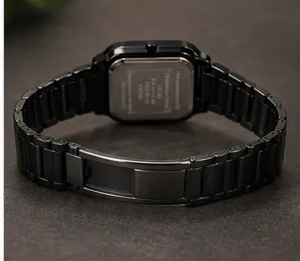 Women’s Square Black Dial Watch – Stainless Steel Strap Quartz Analog Wristwatch | Stylish Rose Fashion Watch