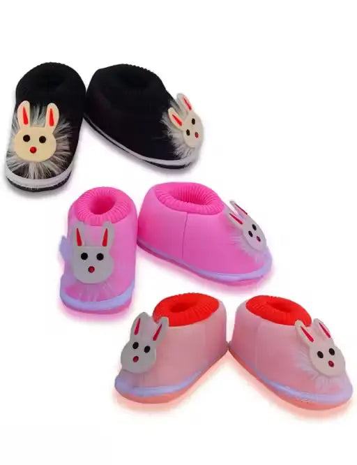 Aplix Baby Booties Pack of 3  Anti-Slip Soft Slip-On Rabbit Style Infant Footwear