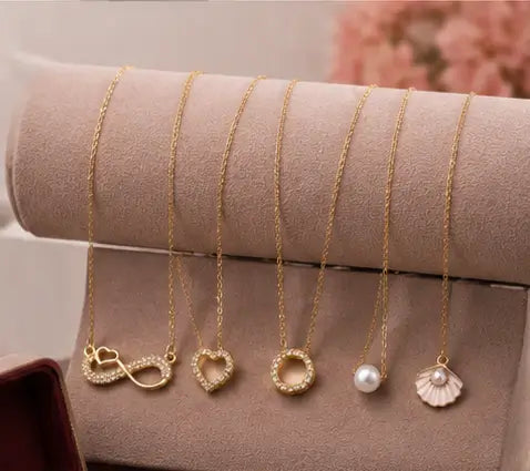 Elegant Gold-Plated Necklace Set – Combo of 5 CZ Chain Necklaces for Women & Girls