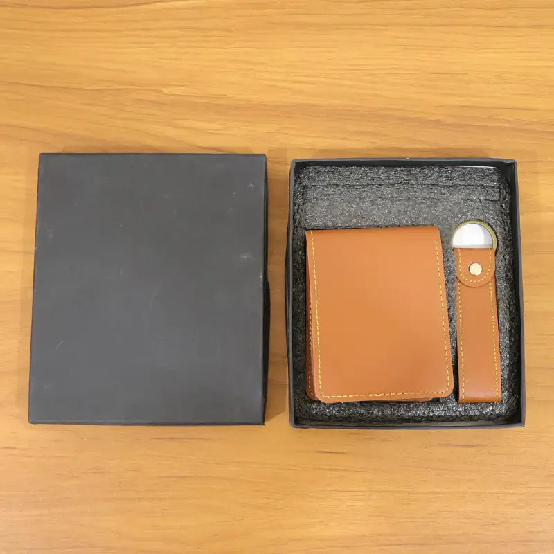 Premium Men's Leather Wallet Gift Set with Detachable Keychain | Slim RFID Style Wallet Combo for Daily Use