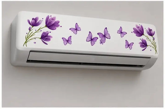Floral Butterfly AC Sticker | Self-Adhesive Vinyl Air Conditioner Decorative Wall Decal (30 × 76 cm)