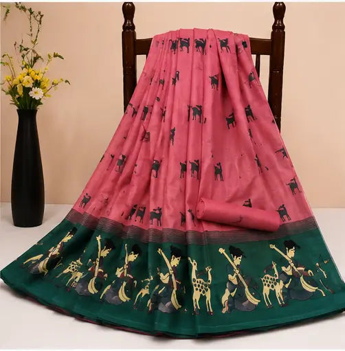 Silk Saree with Blouse, Khadi Silk Designer Printed Saree for Women,, 1 Pc