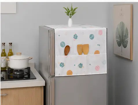 Fridge Top Cover with 6 Utility Pockets – Waterproof Printed Refrigerator Cover 130 × 54 cm with Handle Cover