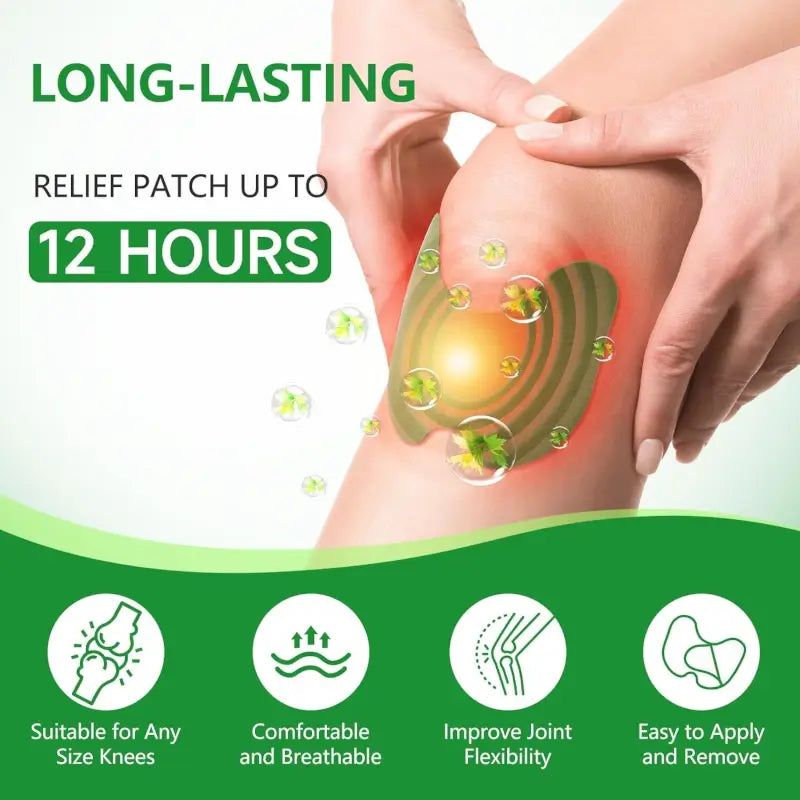 Knee Pain Relief Patches - Natural Herbal Knee Patch for Pain & Inflammation - Breathable, Long-Lasting, Comfortable, Non-Allergic - 10 Patches