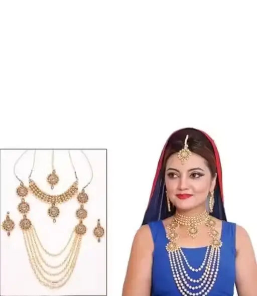 Jewellery Set | Gold-Plated Alloy Bridal Set with American Diamonds, Adjustable Full Set for Women