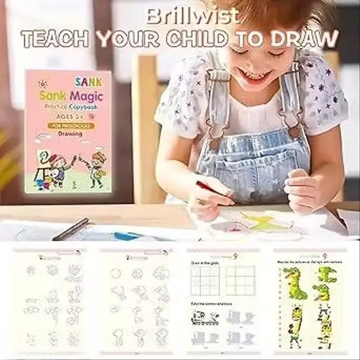 Magic Practice Copybook Set for Kids | 4 Reusable Handwriting Books with 10 Refills, Pen & Grip | Alphabet, Numbers, Drawing & Math Learning Activity Books