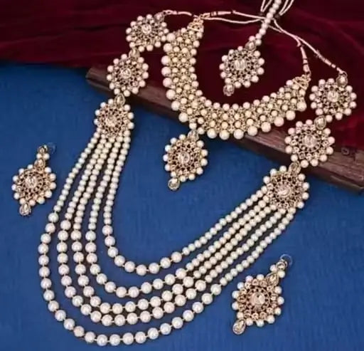 Jewellery Set | Gold-Plated Alloy Bridal Set with American Diamonds, Adjustable Full Set for Women
