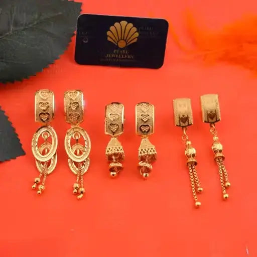 Combo Earrings for Women & Girls – Brass Gold Plated Drop Earrings