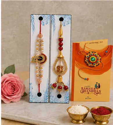 Rakhi Gift Combo Set – Bhaiya Bhabhi Rakhi with 2 Coffee Mugs & Festive Gift Set (5 Pieces)