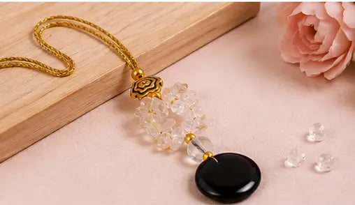 Lumba Twinkling Chunky Rakhi – Premium White Quartz & Black Onyx Beaded Lumba Rakhi for Bhabhi | Elegant Raksha Bandhan Bracelet