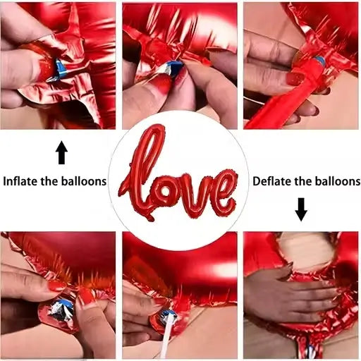 Romantic Decoration Set with White Net, LED Lights, and Foil Balloons