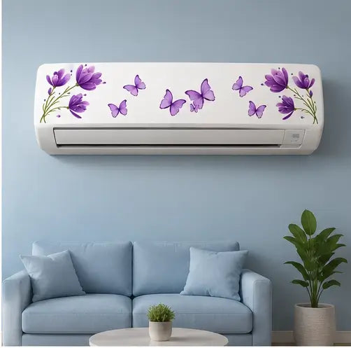 Floral Butterfly AC Sticker | Self-Adhesive Vinyl Air Conditioner Decorative Wall Decal (30 × 76 cm)