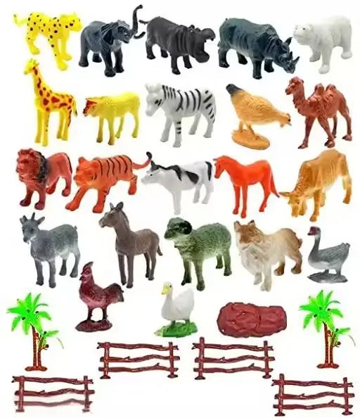Prosper Realistic Animal Figures – 30 Pc Small Jungle & Farm Set