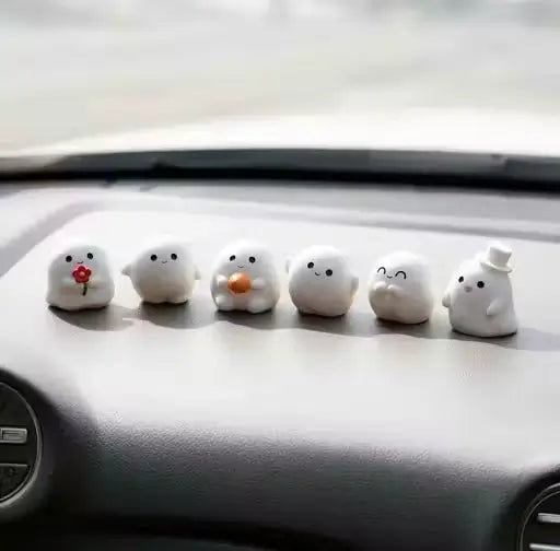 Ghost Mini Car Dashboard Showpiece Set (6 Pcs) – White
