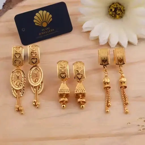 Combo Earrings for Women & Girls – Brass Gold Plated Drop Earrings