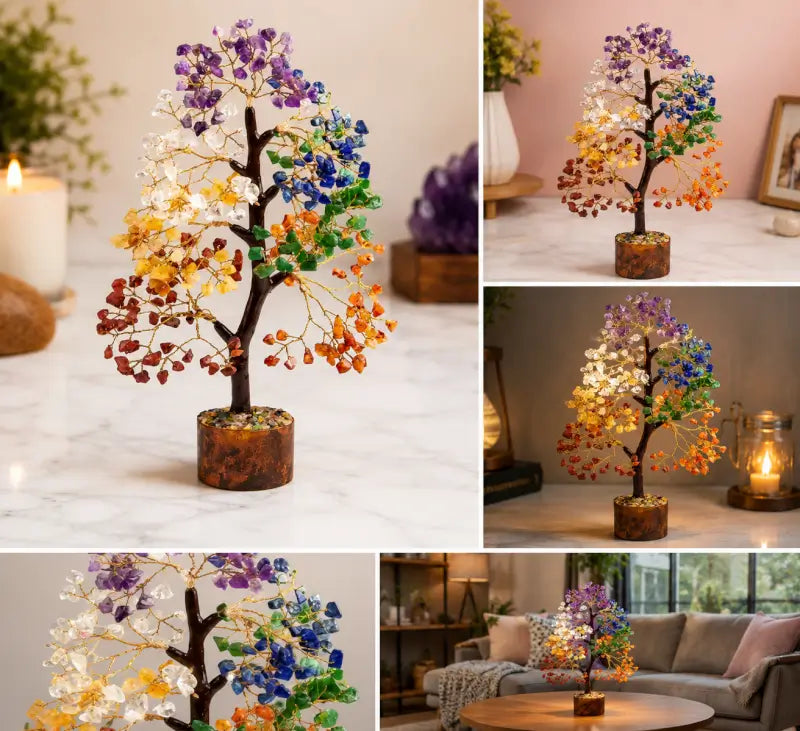 7 Chakra Crystal Tree for Positive Energy – Natural Gemstone Money Tree for Reiki Healing, Feng Shui, Vastu & Home Décor