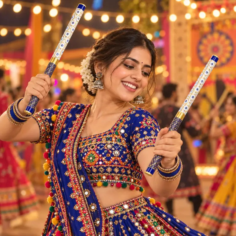Decorative Wooden Dandiya Sticks with Printed Foil Wrap – 2 Pc