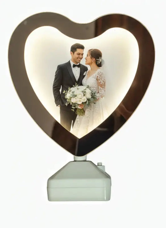 2 in 1 GlowHeart Magic LED Mirror – Heart Shaped Photo Frame