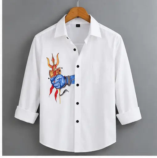 Trishul White Club Wear Printed Cotton Shirt for Men – Full Sleeve Regular Fit