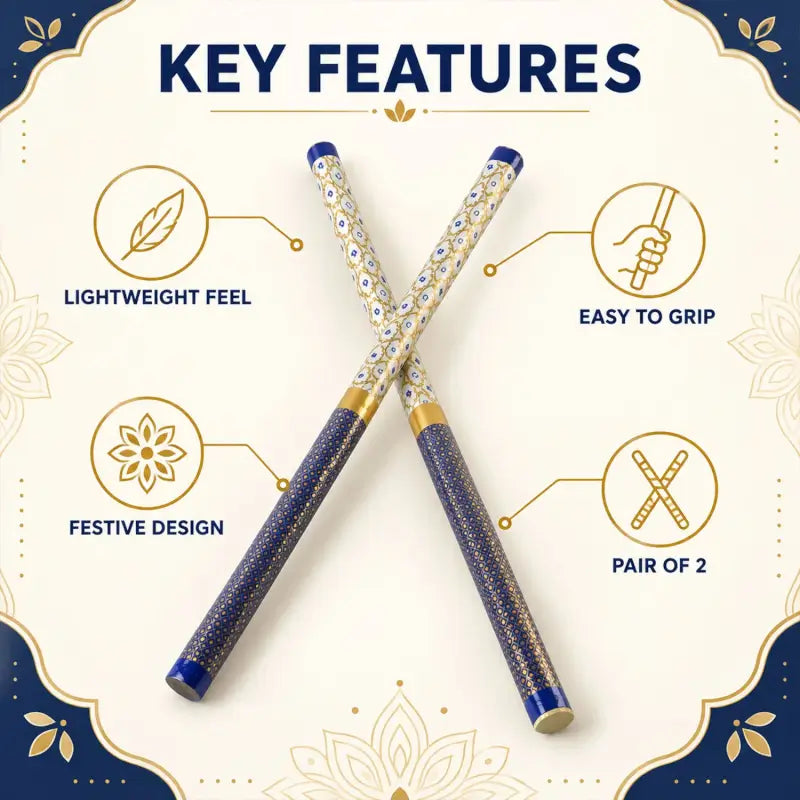 Decorative Wooden Dandiya Sticks with Printed Foil Wrap – 2 Pc