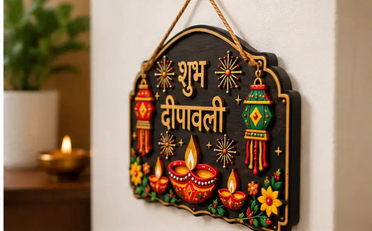 Shubh Diwali Wooden Wall Hanging – Multicolor Religious Festive Décor