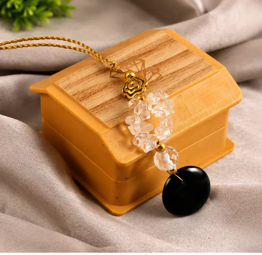 Lumba Twinkling Chunky Rakhi – Premium White Quartz & Black Onyx Beaded Lumba Rakhi for Bhabhi | Elegant Raksha Bandhan Bracelet