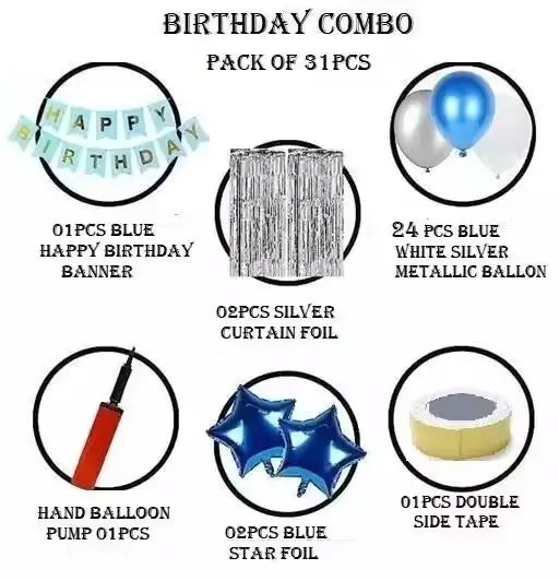 Realistic Store Blue & Silver Happy Birthday Decoration Kit Combo Set