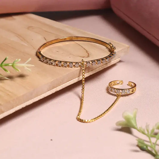 Elegant Single Line AD (American Diamond) Finger Ring Bracelet for Girls & Women