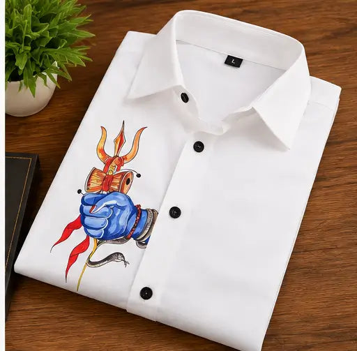 Trishul White Club Wear Printed Cotton Shirt for Men – Full Sleeve Regular Fit