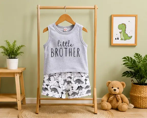 Kids Cotton Clothing Set – Printed Sleeveless Top & Shorts (0-5 Years)