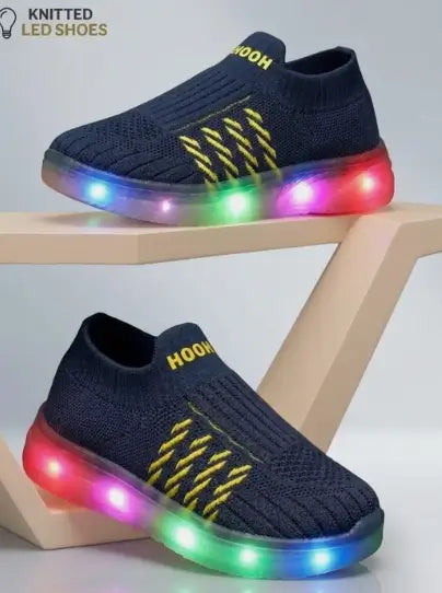 Kids LED Slip-On Navy Blue Sneakers Light-Up Casual Footwear Velcro Closure