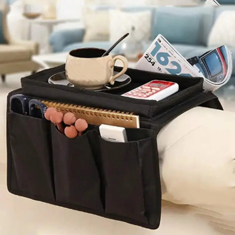Sofa Arm Rest Hanging Storage Bag, Storage Bag for Sofa Ideal for Sorting Magazines iPad Books (Black)