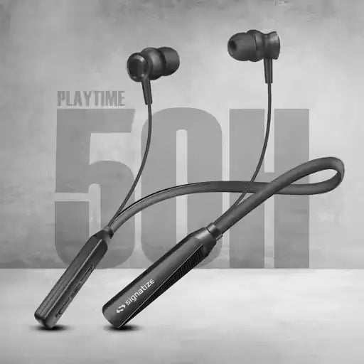 Signatize Wireless In-Ear Neckband Bluetooth Earphones | 10mm Drivers, 50 Hours Playtime, Type C Fast Charging, Voice Assistant, Blue.