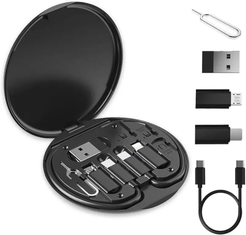 All in One 60W Fast Charging Travel Data Cable Set with Type C USB A Lightning Micro Connectors Portable Multi Functional Cable Kit