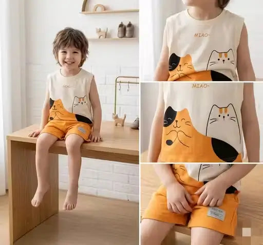 Kids Cotton Summer Clothing Set – Sleeveless T-Shirt & Shorts Combo