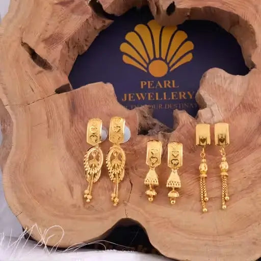 Combo Earrings for Women & Girls – Brass Gold Plated Drop Earrings