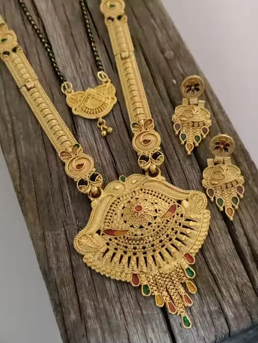 Trendy Gold Plated Brass Mangalsutra for Women – Adjustable Big Pendant Necklace