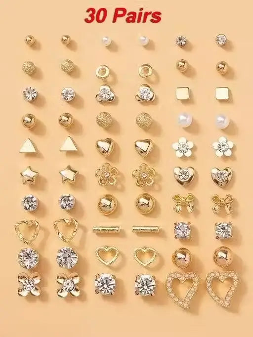 RARE 1 Gold Plated Multicolor Pearl & AD Studs Combo – 30 Pairs