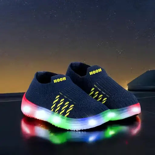 Kids LED Slip-On Navy Blue Sneakers Light-Up Casual Footwear Velcro Closure