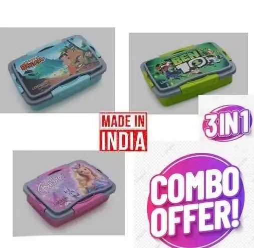 Lunch Box & Snack Box Combo for School – BPA Free, Air Tight, Microwave Safe (Pack of 3).