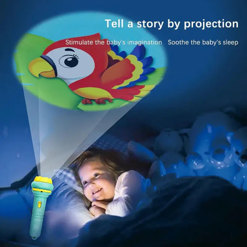 Mini LED Projection Flashlight Toy for Kids – Educational Slide Projector with 3 Picture Discs & Learning Images